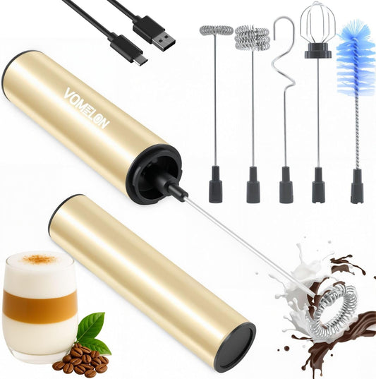 Rechargeable Milk Frother Handheld Electric Frother Wand Milk Foamer Drink Mixer for Coffee, Lattes, Cappuccino, and Egg, Stainless Steel for Travel - Beige - cafe - crumble.com
