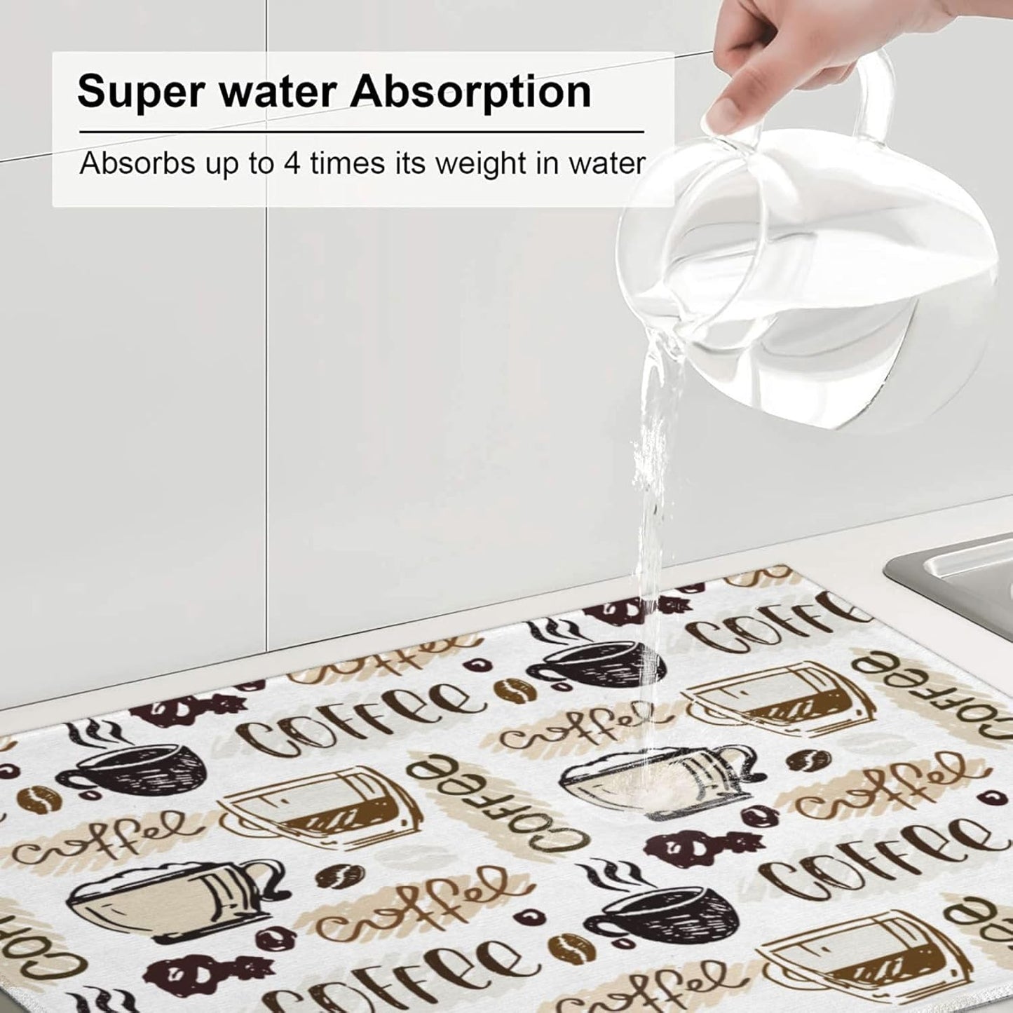 Coffee Dish Drying Mat 18 x 24 Inch, Coffee Drying Mat Absorbent Reversible Microfiber Coffee Kitchen Mat Dish Rack Pad Dish Drainer Mat Brown Coffee Mat for Kitchen Counter Coffee Bar - cafe - crumble.com