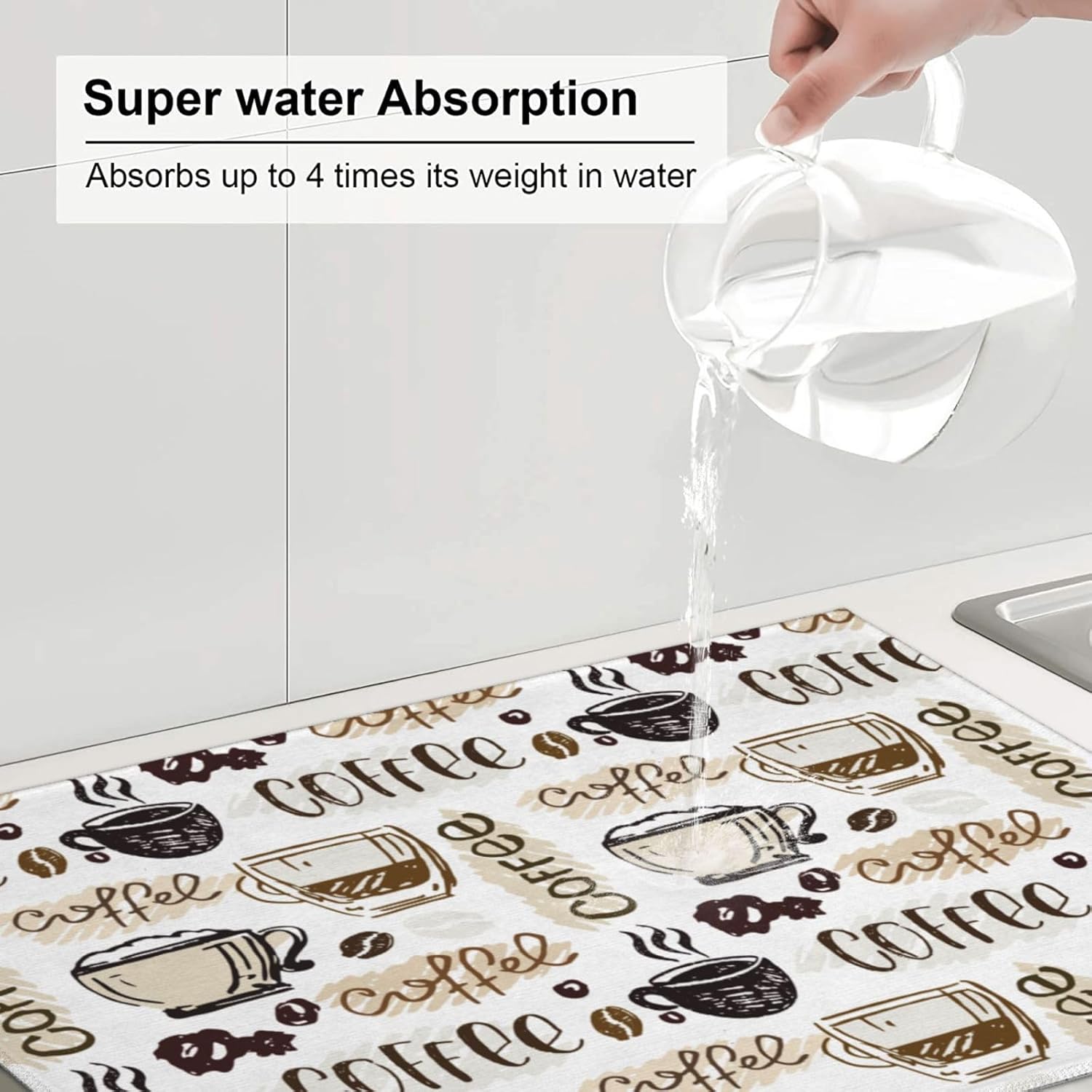 Coffee Dish Drying Mat 18 x 24 Inch, Coffee Drying Mat Absorbent Reversible Microfiber Coffee Kitchen Mat Dish Rack Pad Dish Drainer Mat Brown Coffee Mat for Kitchen Counter Coffee Bar - cafe - crumble.com