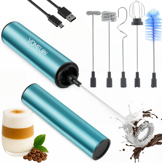 Rechargeable Milk Frother Handheld Electric Frother Wand Milk Foamer Drink Mixer for Coffee, Lattes, Cappuccino, and Egg, Stainless Steel for Travel - Light Blue - cafe - crumble.com
