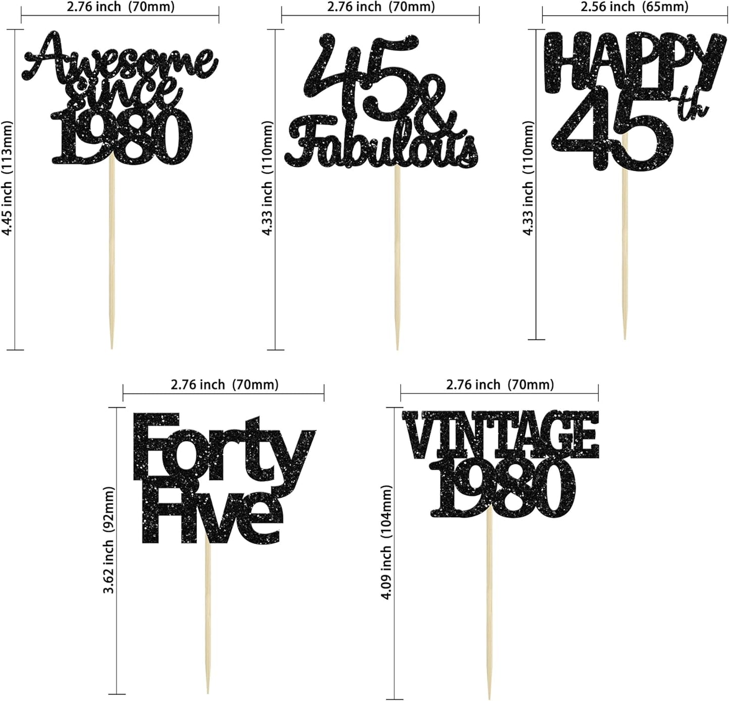 Gyufise 30 Pack Black Glitter 45th Birthday Cupcake Toppers Vintage 1980 Awesome Since 1980 45 Fabulous Cupcake Picks 45th Birthday Wedding Anniversary Party Cake Decorations Supplies