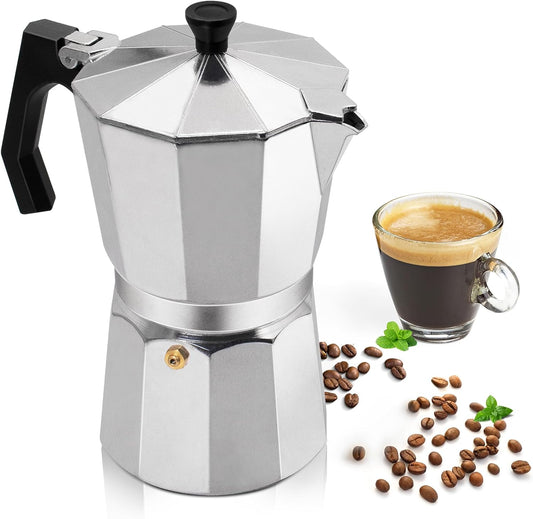 Aluminum 6 Cup 300ml Moka Pot Express Coffee Maker Stovetop Espresso Percolator Coffeemaker Italian Classic Style Brewing Greca Cafe Mocha Machine for Cafeteras Lover Camping Travel and Home Use 10oz