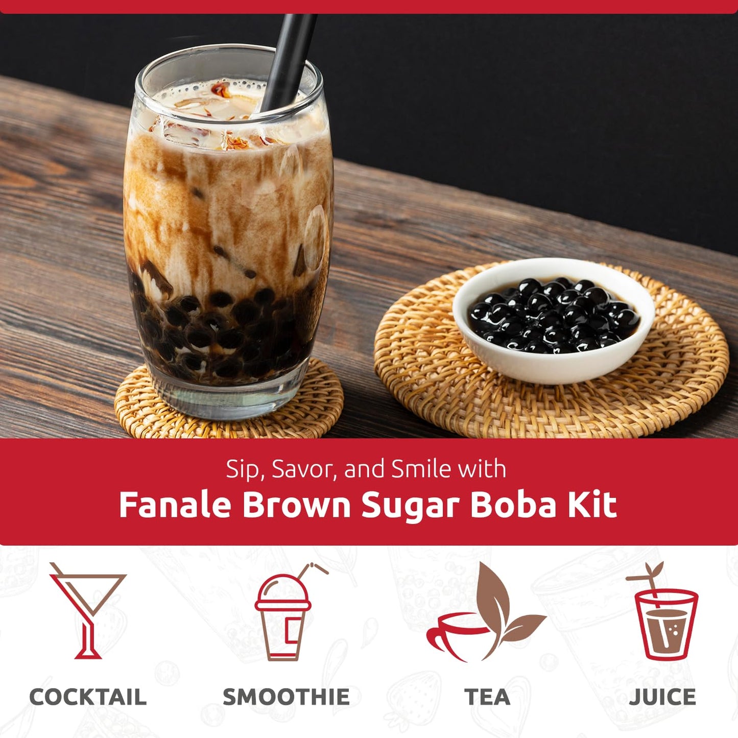 Fanale Brown Sugar Boba Tea Kit with Boba Pearls, US Boba Co Tapioca Pearl Made in USA 1 Pound, Brown sugar boba milk tea, Hand Crafted Brown Sugar Syrup 12 oz for Bubble Milk Tea Coffee Desserts