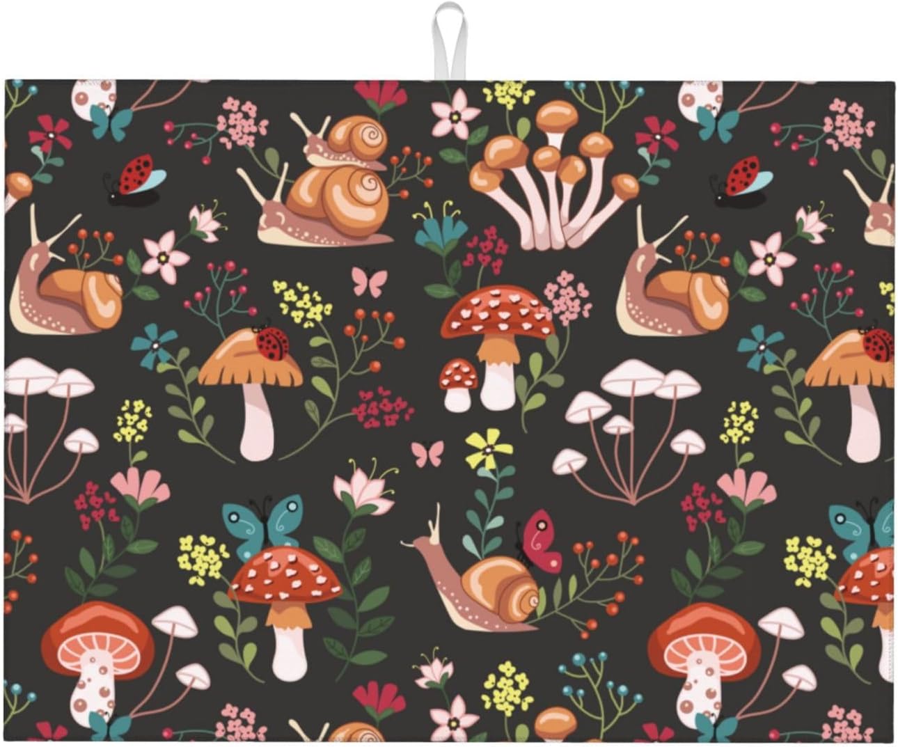 Mushroom Snails Dish Drying Mat for Kitchen Counter 18x24 Inch, Spring Floral Kitchen Drying Mat,Cute Mushrooms Decor Dishes Pad Dish Drainer Rack Mats Absorbent Fast Dry Kitchen Accessories - cafe - crumble.com