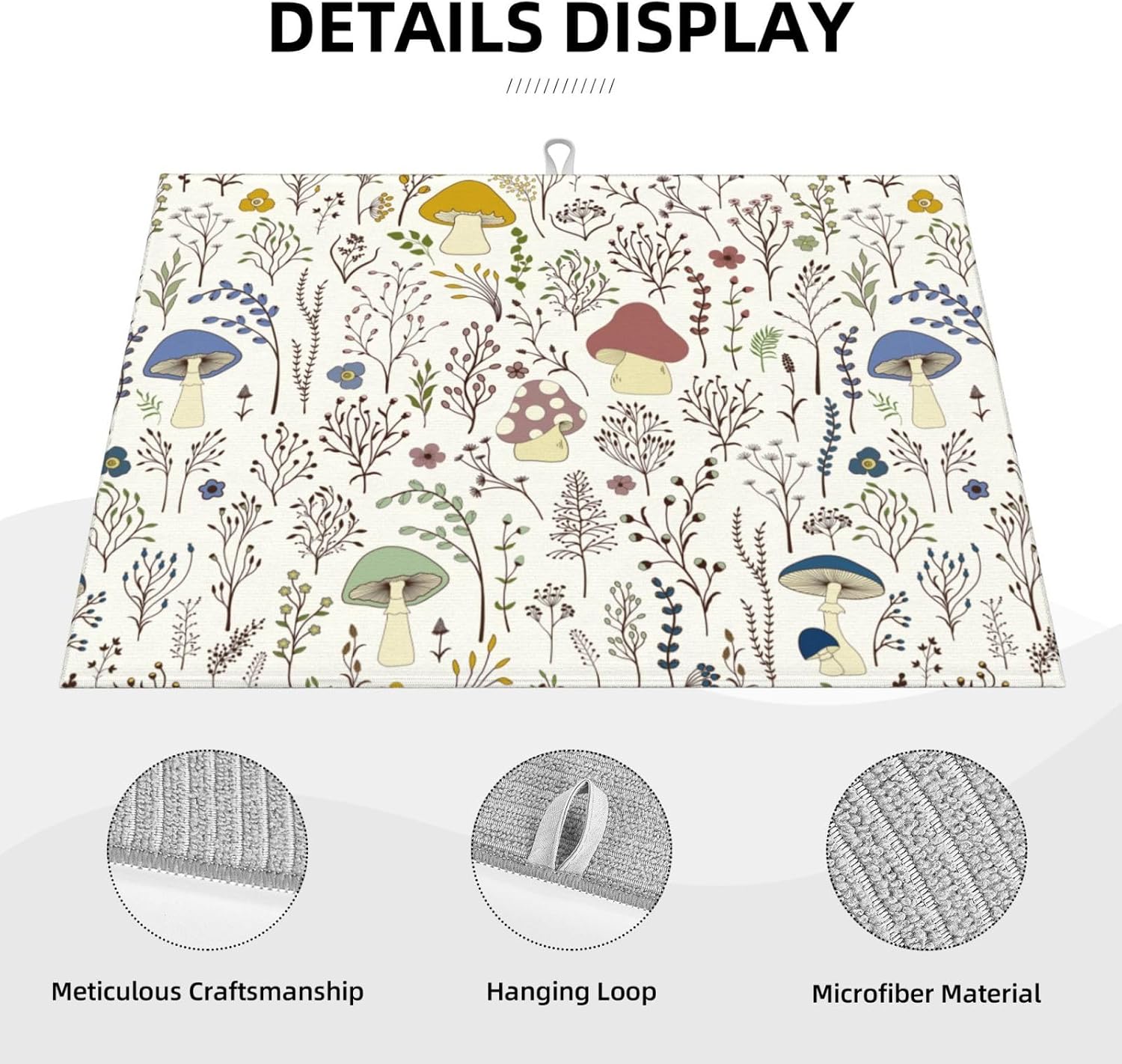 Cute Mushrooms Wild Plant Dish Drying Mat 18"x24" Microfiber Absorbent Fast Dry Mat for Kitchen Counter Coffee Bar Colored Mushroom Large Drying Mat Kitchen Decor Gifts - cafe - crumble.com