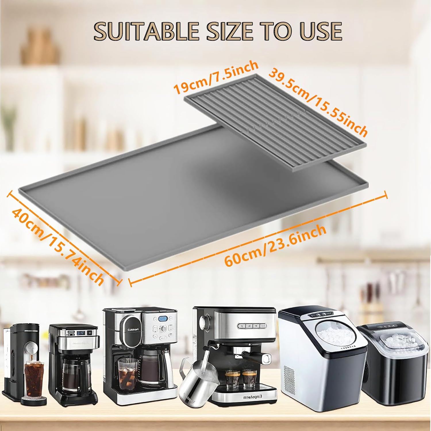 Coffee Bar Mat, Coffee Maker Mat, 24"x16" Silicone Coffee Mat, Spill - Proof, Heat - Resistant, Non - Slip, Fits Under Coffee Maker & Dish Rack (Gray, 24"x16") - cafe - crumble.com