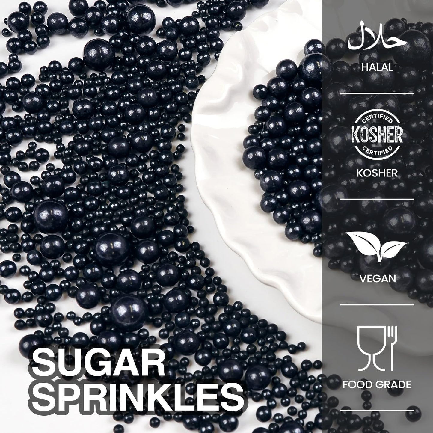 Black Pearl Sugar Sprinkles, Edible Black Sprinkles for Cake Decorating, 150g/5.29oz, Baking Cake Decorations, Ice Cream Toppers, Cupcakes, Cookies, Birthday, Wedding Party Chirstmas Supplies - cafe - crumble.com
