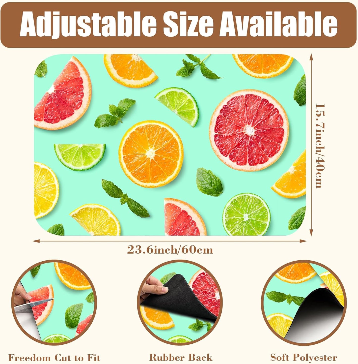 Citrus Fruits and Mint Leaves Dish Drying Mat for Kitchen Counter, Coffee Bar, Hide Stain Absorbent Rubber Backed Coffee Maker Mat, Espresso Machine Accessories, 15.7 x 23.6 Inch - cafe - crumble.com