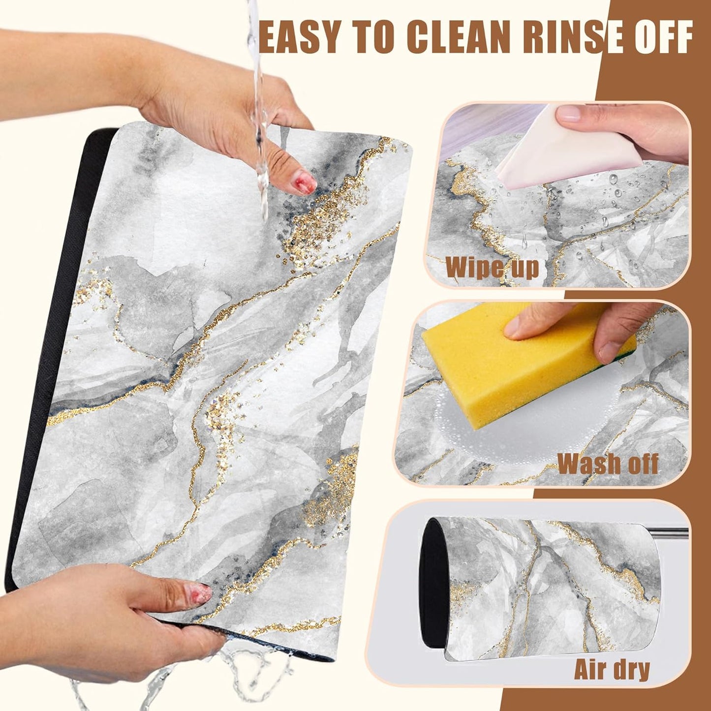 White and Gold Marble Dish Drying Mat for Kitchen Counter Absorbent Hide Stain Coffee Mat Rubber Backed Dish Drainer Rack Pad Espresso Machine Coffee Bar Accessories 15.7 x 23.6 Inch - cafe - crumble.com
