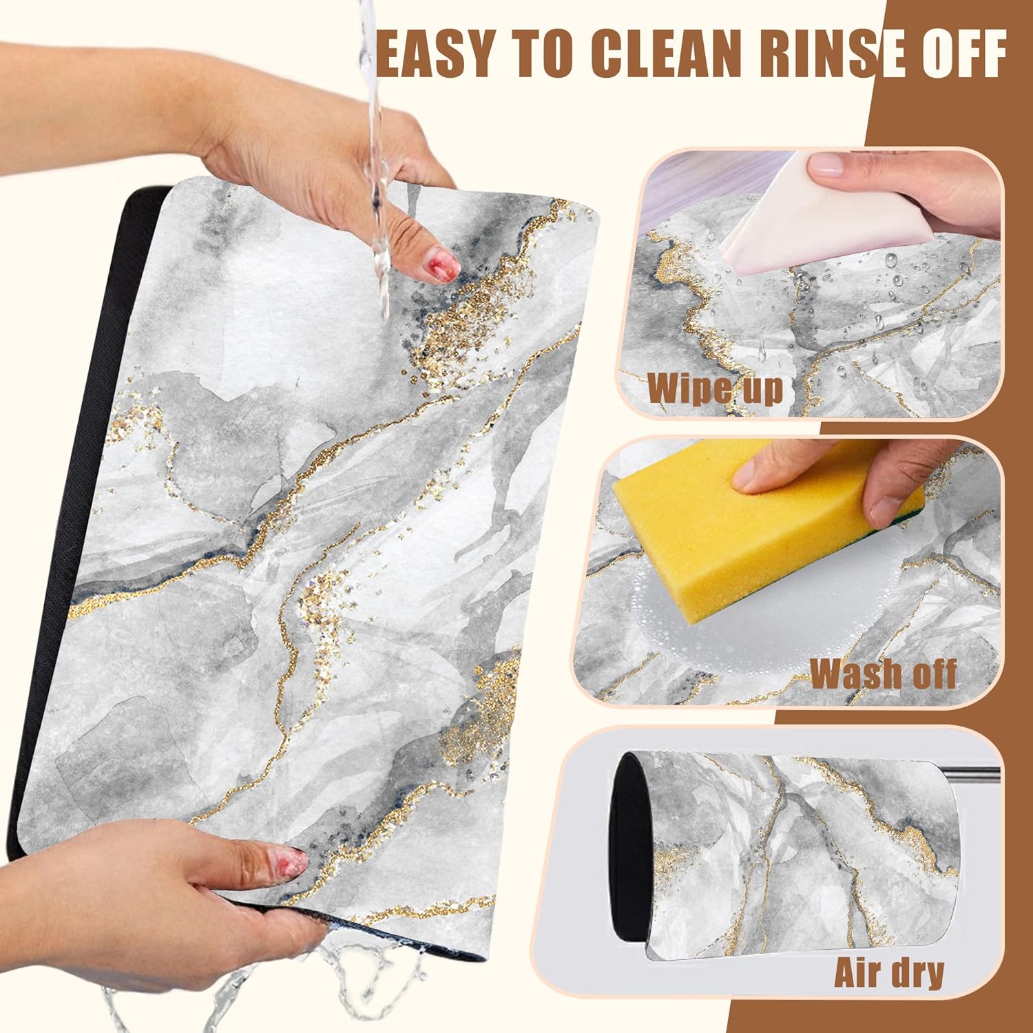 White and Gold Marble Dish Drying Mat for Kitchen Counter Absorbent Hide Stain Coffee Mat Rubber Backed Dish Drainer Rack Pad Espresso Machine Coffee Bar Accessories 15.7 x 23.6 Inch - cafe - crumble.com