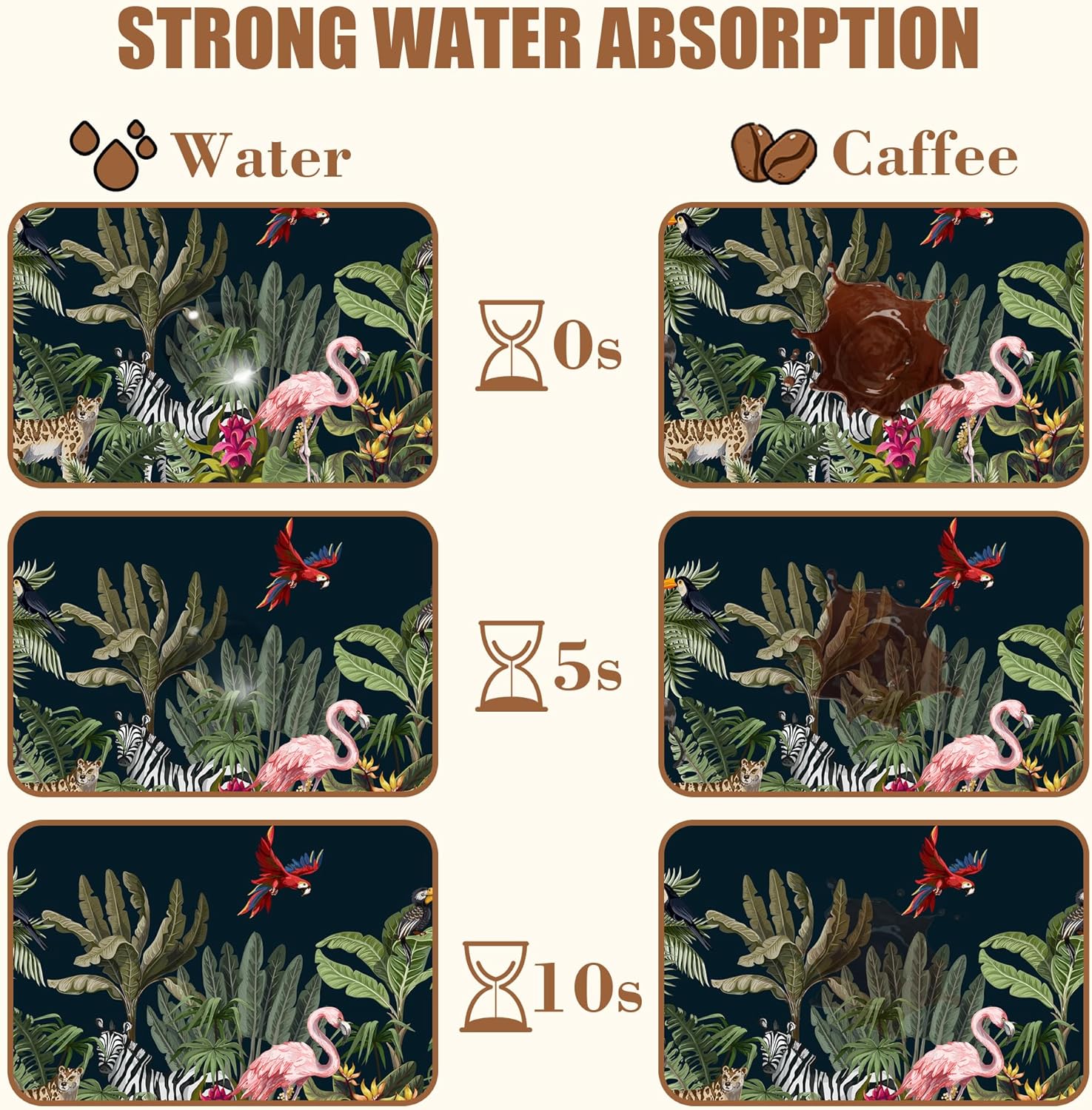 Jungle Animals Coffee Mat Tropical Dish Drying Mat for Kitchen Counter Absorbent Hide Stain Rubber Backed Coffee Bar Accessories Fit Under Espresso Machine Cafe Table, 15.7 x 23.6 Inch - cafe - crumble.com