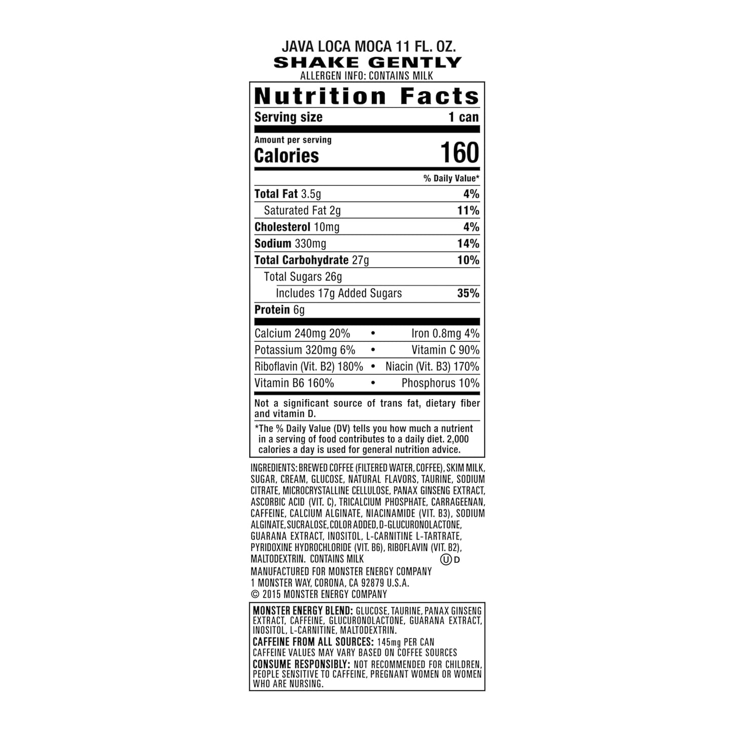 Java Monster Loca Moca, Coffee + Energy Drink, 15 Ounce (Pack of 12)