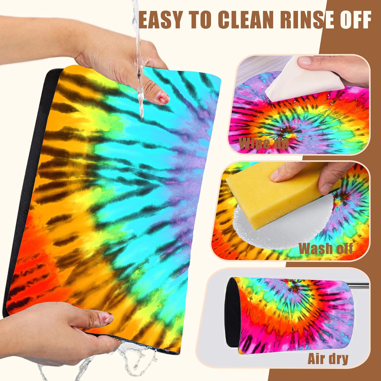 Dish Drying Mat Colorful Tie Dye Coffee Bar Mat for Countertop Absorbent Rubber Backed Hide Stain Dish Drainer Rack Pad Coffee Maker Espresso Machine Dining Room Decoration 11.8 x 19.7 Inch - cafe - crumble.com