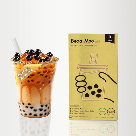 Boba Moo Mini Premium Boba Tea Kit With Classic Milk Tea Flavor - Only 10,000 Kits Yearly, Small Batch Bubble Tea Kit With Exceptional Taste & Chewiness, Vegan, Lactose-Free, 3 Servings