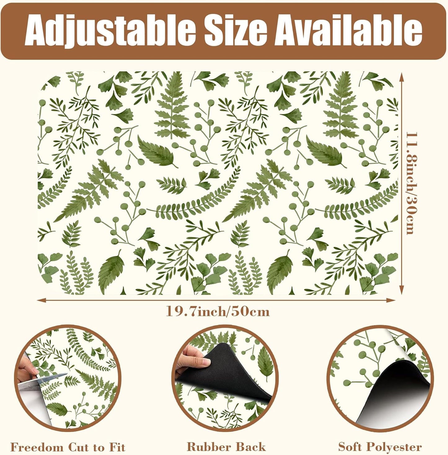 Green Leaf Coffee Mat Herb Dish Drying Mat for Kitchen Counter Hide Stain Rubber Backed Absorbent Coffee Bar Accessories Fit Under Espresso Machine Cafe Table, 11.8 x 19.7 Inch - cafe - crumble.com