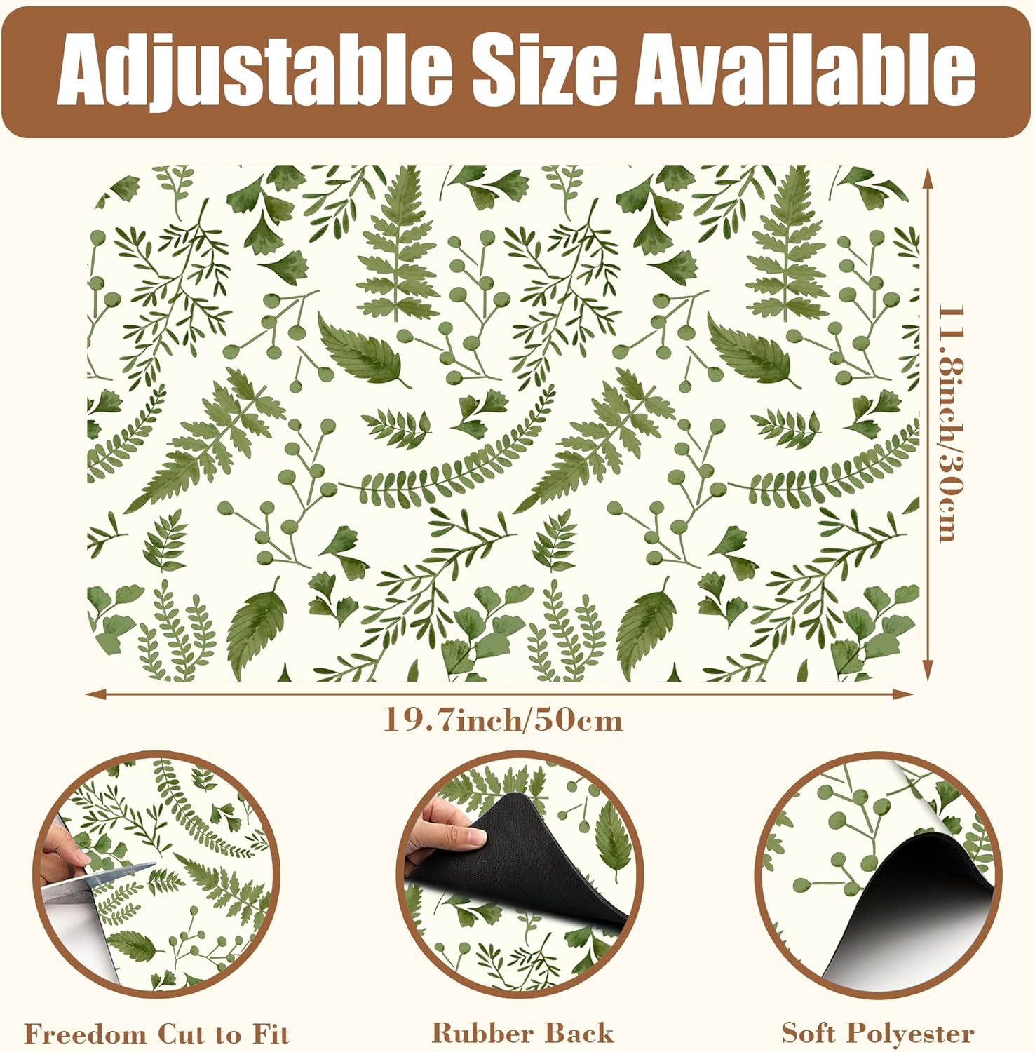 Green Leaf Coffee Mat Herb Dish Drying Mat for Kitchen Counter Hide Stain Rubber Backed Absorbent Coffee Bar Accessories Fit Under Espresso Machine Cafe Table, 11.8 x 19.7 Inch - cafe - crumble.com