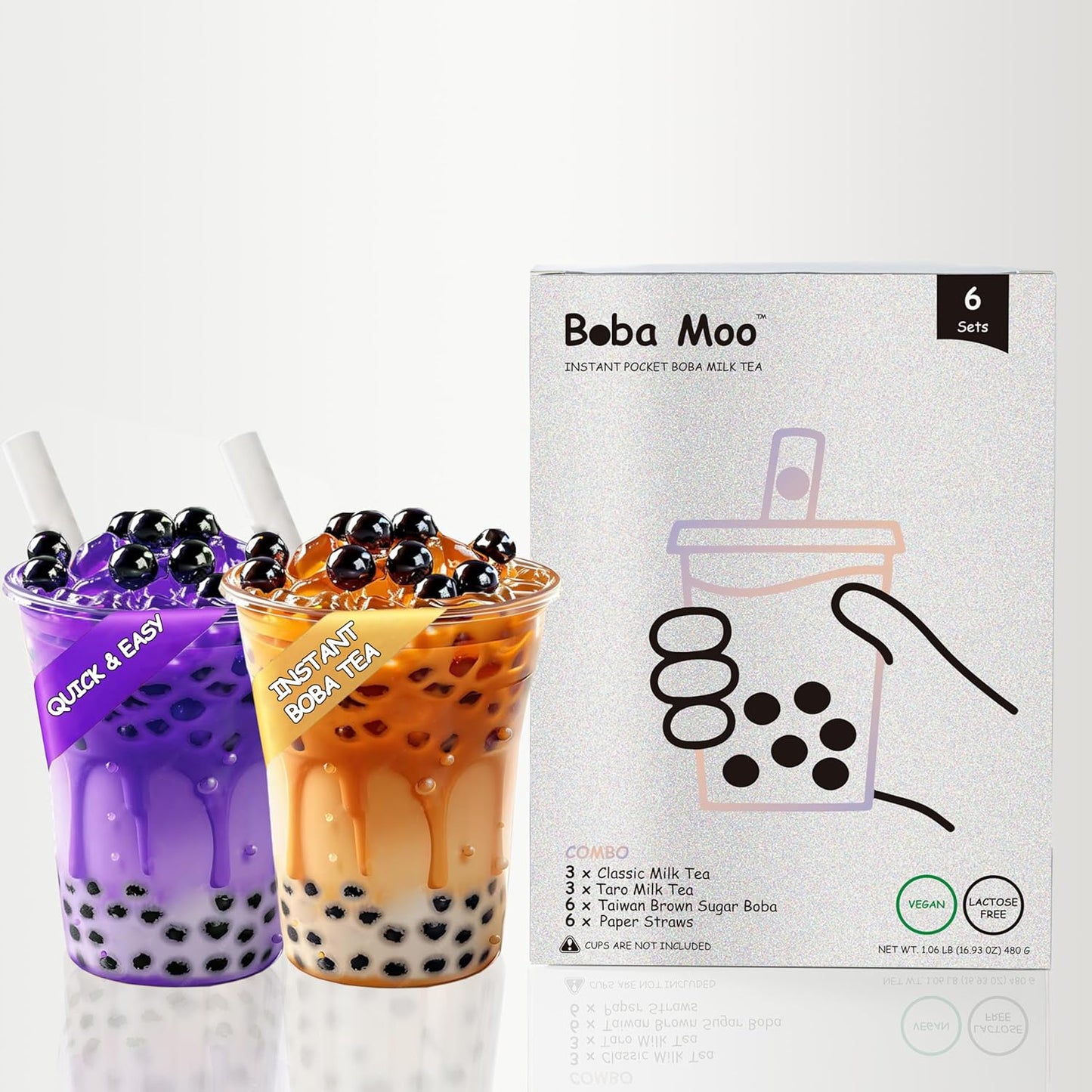 Boba Moo Premium Boba Tea Kit Combo (Classic & Taro) - Only 10,000 Kits Yearly, Small Batch Bubble Tea Kit With Exceptional Taste & Chewiness, Vegan, Lactose-Free, 6 Servings