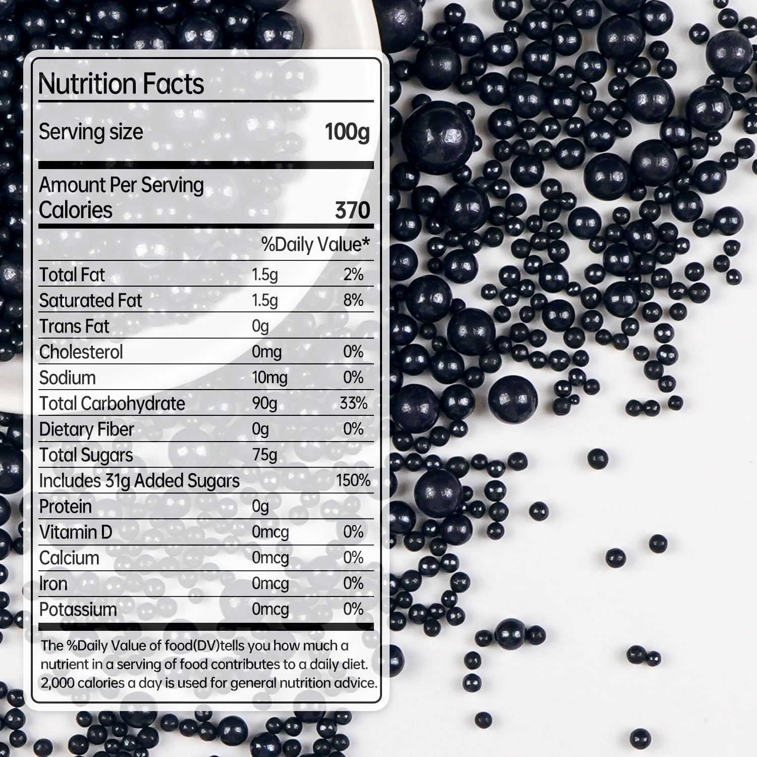 Black Pearl Sugar Sprinkles, Edible Black Sprinkles for Cake Decorating, 150g/5.29oz, Baking Cake Decorations, Ice Cream Toppers, Cupcakes, Cookies, Birthday, Wedding Party Chirstmas Supplies - cafe - crumble.com