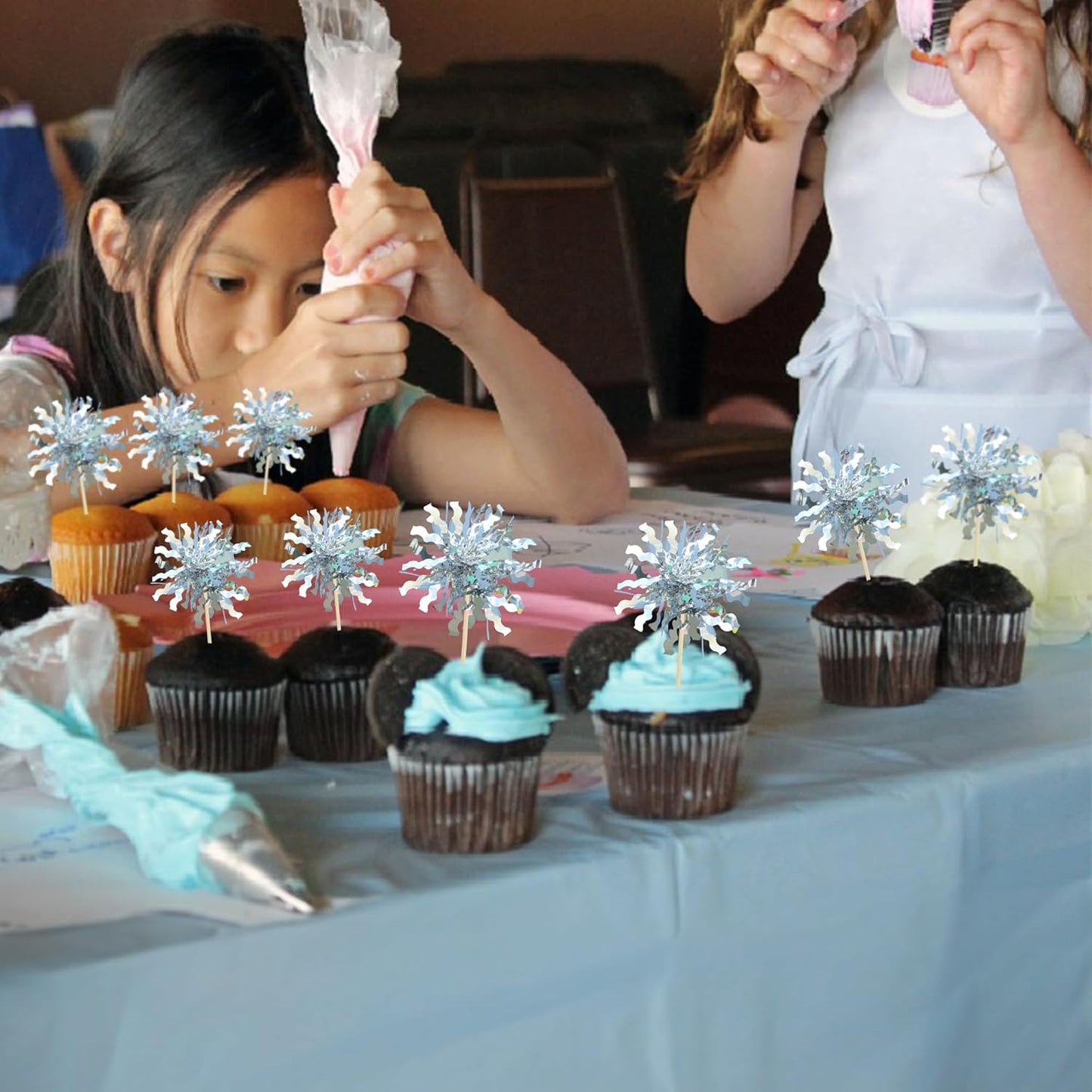 Gyufise 30Pcs Foil Firework Cupcake Toppers Sparkle Tinsel Cake Toppers Tinsel Drink Cake Decoration Cocktail Picks for Birthday Wedding Graduation Party Supplies Silver