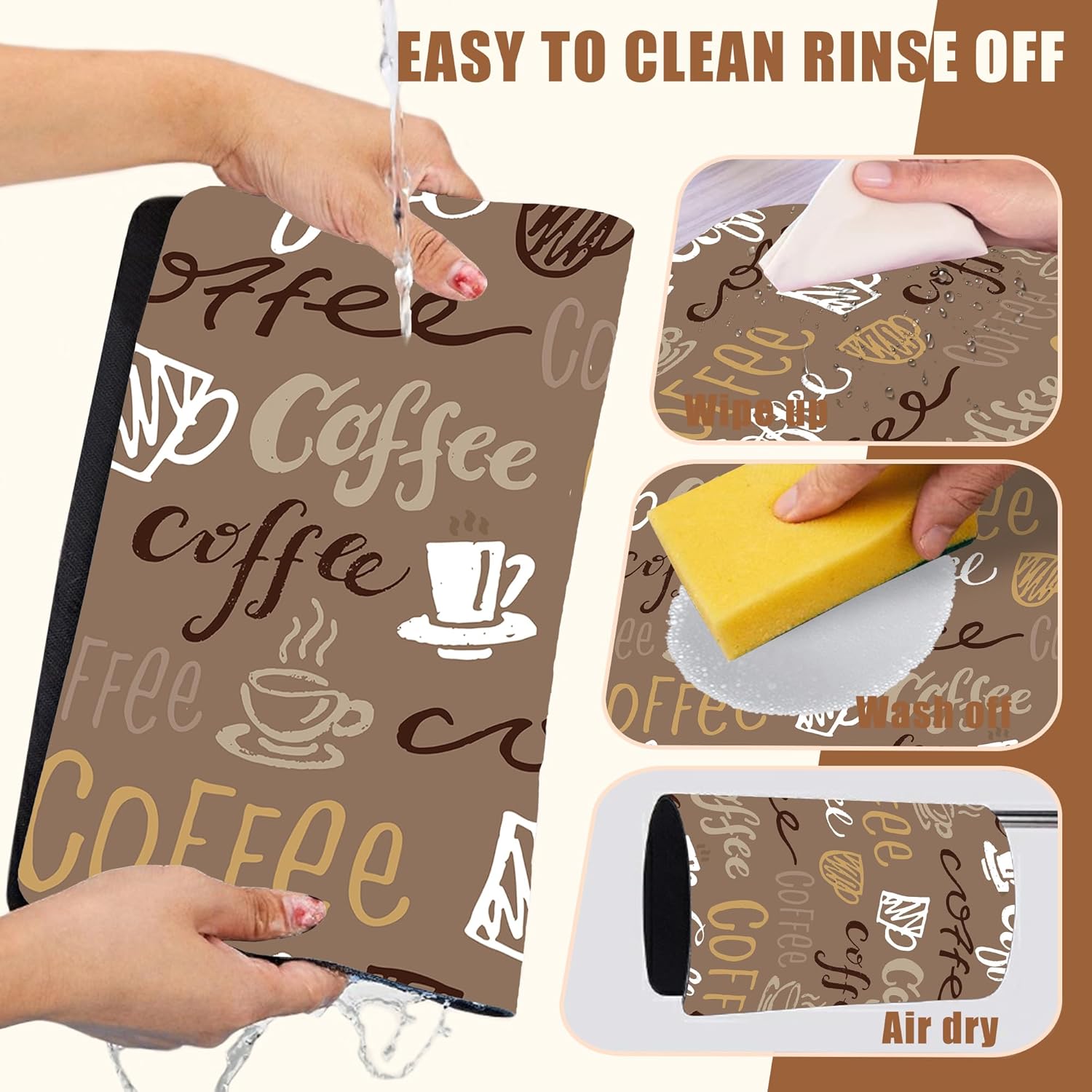 Doodle Coffee Dish Drying Mat Coffee Bar Mat for Countertop Absorbent Rubber Backed Hide Stain Dish Drainer Rack Pad Espresso Machine Cafe Table Dining Room Decoration 11.8 x 19.7 Inch - cafe - crumble.com