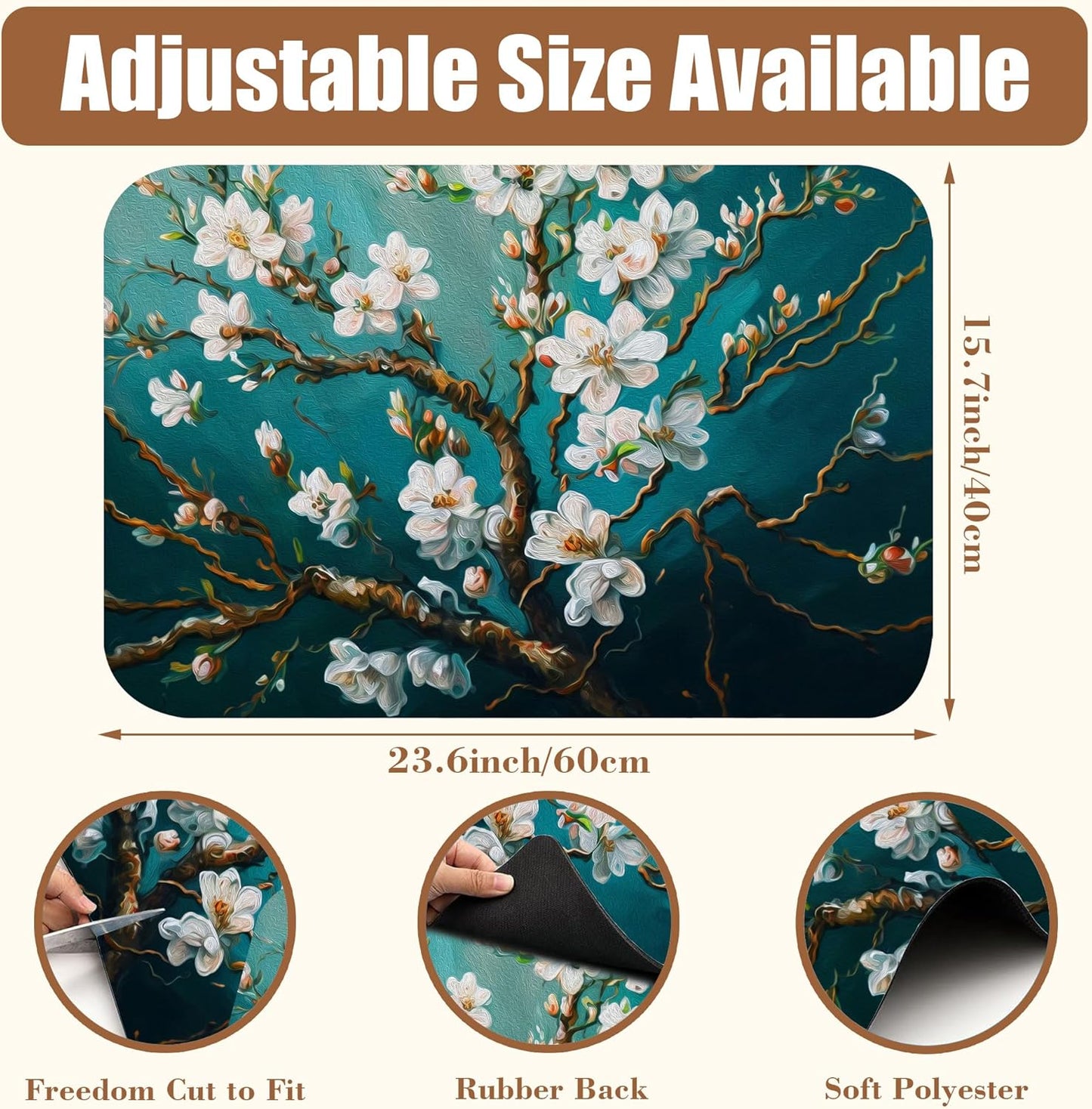 Blossoming Almond Tree Dish Drying Mat for Kitchen Counter Bar Mat Hide Stain Absorbent Rubber Backed Coffee Mat Coffee Maker Espresso Machine Bar Accessories 15.7 x 23.6 Inch - cafe - crumble.com