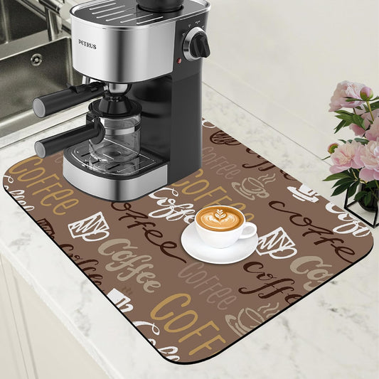 Doodle Coffee Dish Drying Mat Coffee Bar Mat for Countertop Absorbent Rubber Backed Hide Stain Dish Drainer Rack Pad Espresso Machine Cafe Table Dining Room Decoration 11.8 x 19.7 Inch - cafe - crumble.com