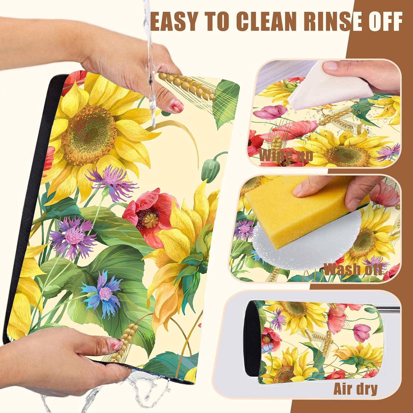 Yellow Sunflower Cornflower Coffee Mat Absorbent Dish Drying Mat for Kitchen Counter Hide Stain Rubber Backed Coffee Bar Accessories Fit Under Espresso Machine 15.7 x 23.6 Inch - cafe - crumble.com