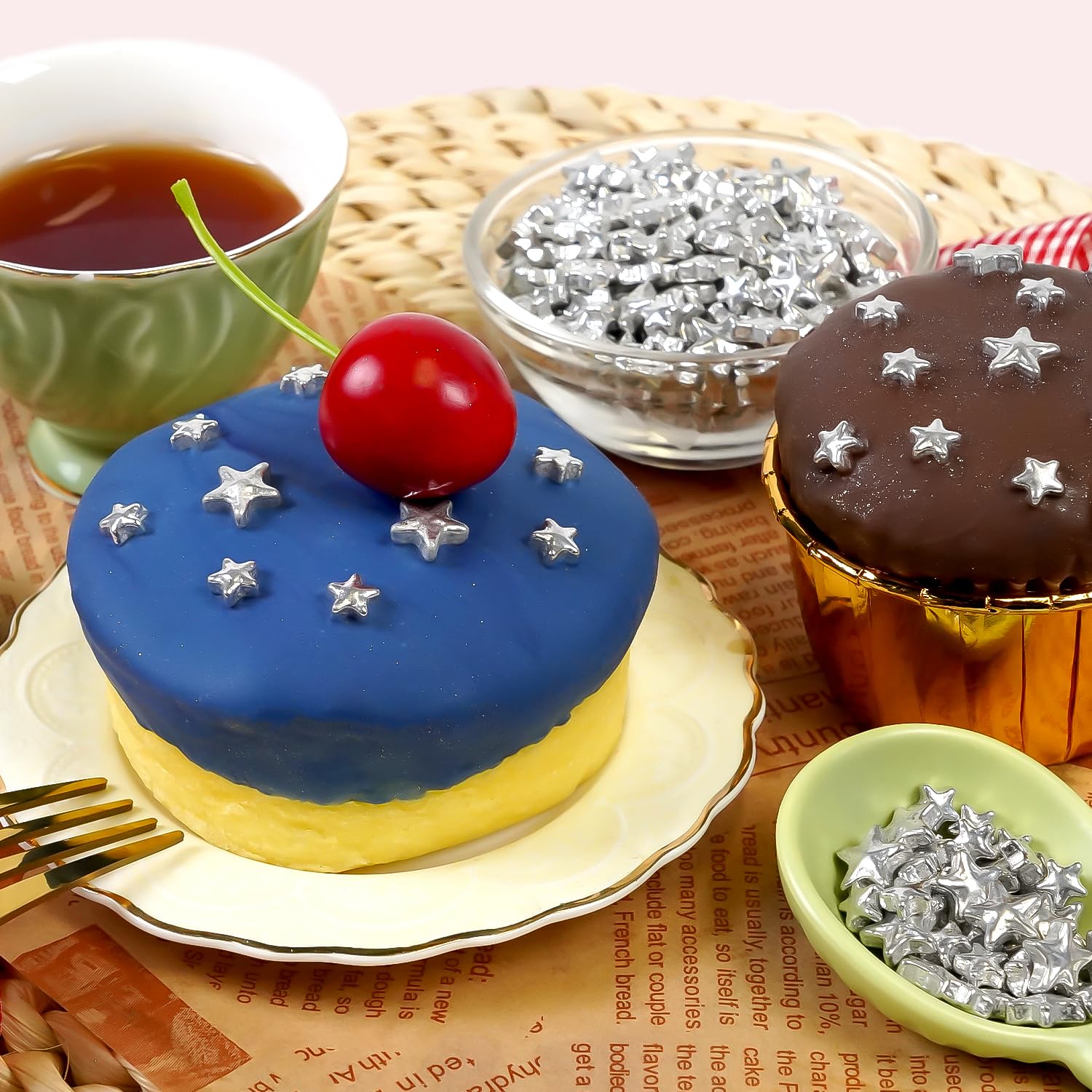 Silver Sprinkles for Cake Decorating, Star Candy Sugar, Mix Size, 150g/5.29oz, Food Grade, Cake Decoration, Cupcake Topper, Holiday, Party, Wedding Party, Birthday, Easter, Christmas Supplies - cafe - crumble.com