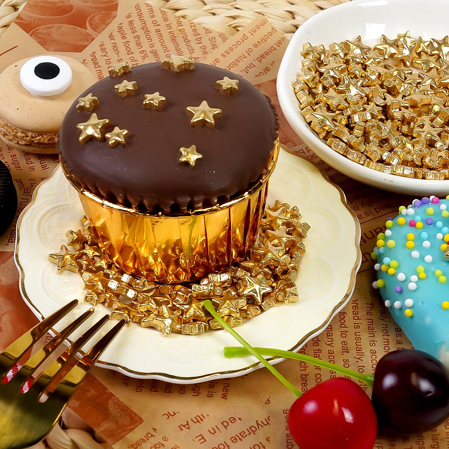 Gold Star Sprinkles for Cake Decorating, Edible Star Sugar Candy, Mix Size, Baking For Cupcakes, Decorating, Cookies, Donuts, Wedding Party, Holiday, 150g/5.29oz - cafe - crumble.com