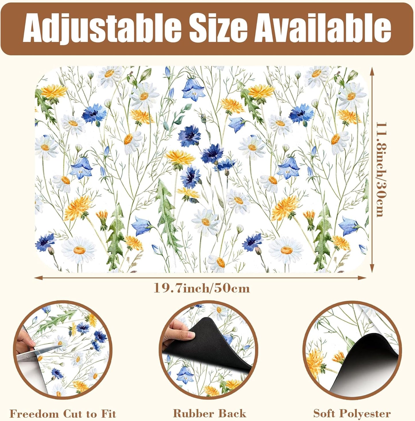 Watercolor Wildflower Dish Drying Mat for Kitchen Counter Hide Stain Absorbent Drying Rack Pad Rubber Backed Coffee Mat Espresso Machine Coffee Bar Accessories 11.8 x 19.7 Inch - cafe - crumble.com