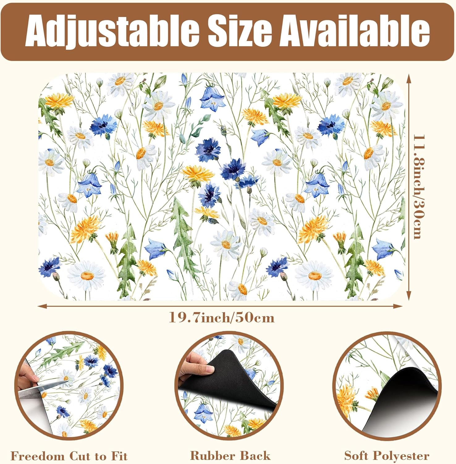 Watercolor Wildflower Dish Drying Mat for Kitchen Counter Hide Stain Absorbent Drying Rack Pad Rubber Backed Coffee Mat Espresso Machine Coffee Bar Accessories 11.8 x 19.7 Inch - cafe - crumble.com