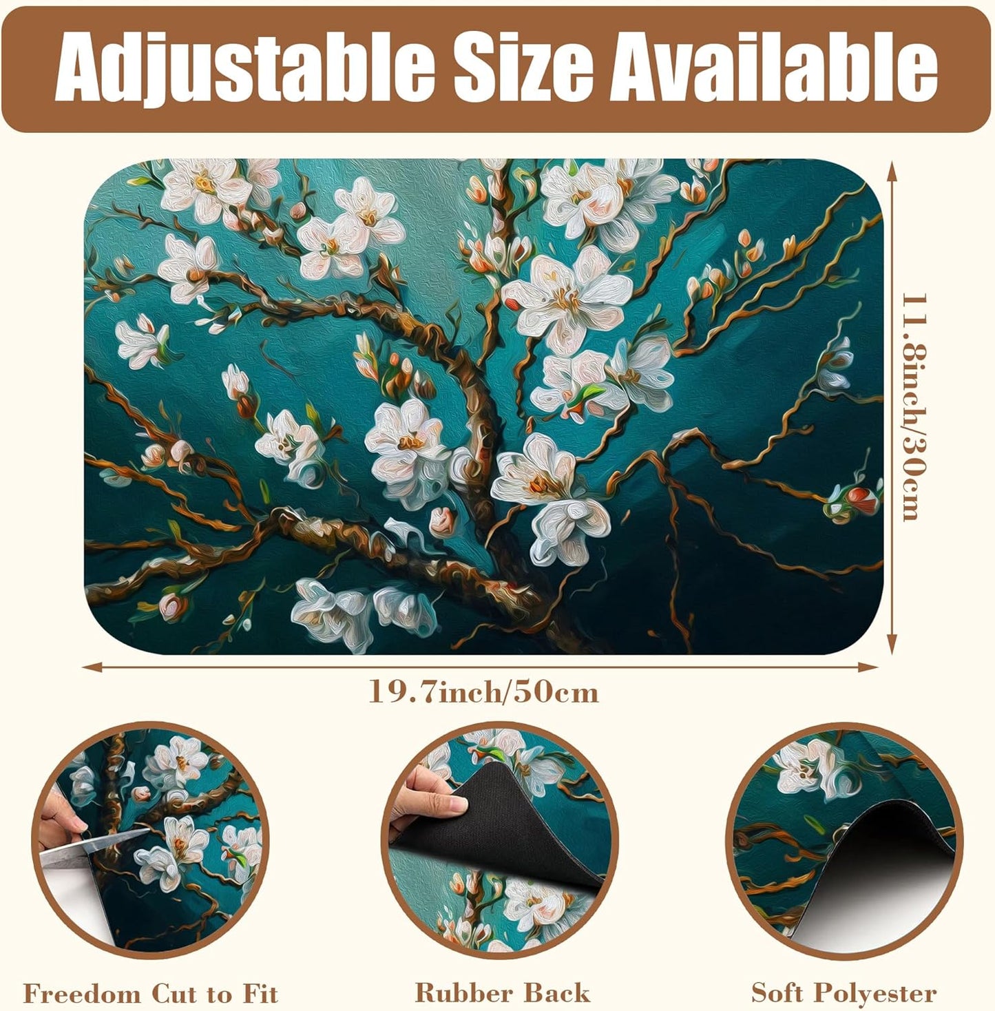 Blossoming Almond Tree Dish Drying Mat for Kitchen Counter Hide Stain Absorbent Drying Rack Pad Rubber Backed Coffee Mat Espresso Machine Coffee Bar Accessories 11.8 x 19.7 Inch - cafe - crumble.com