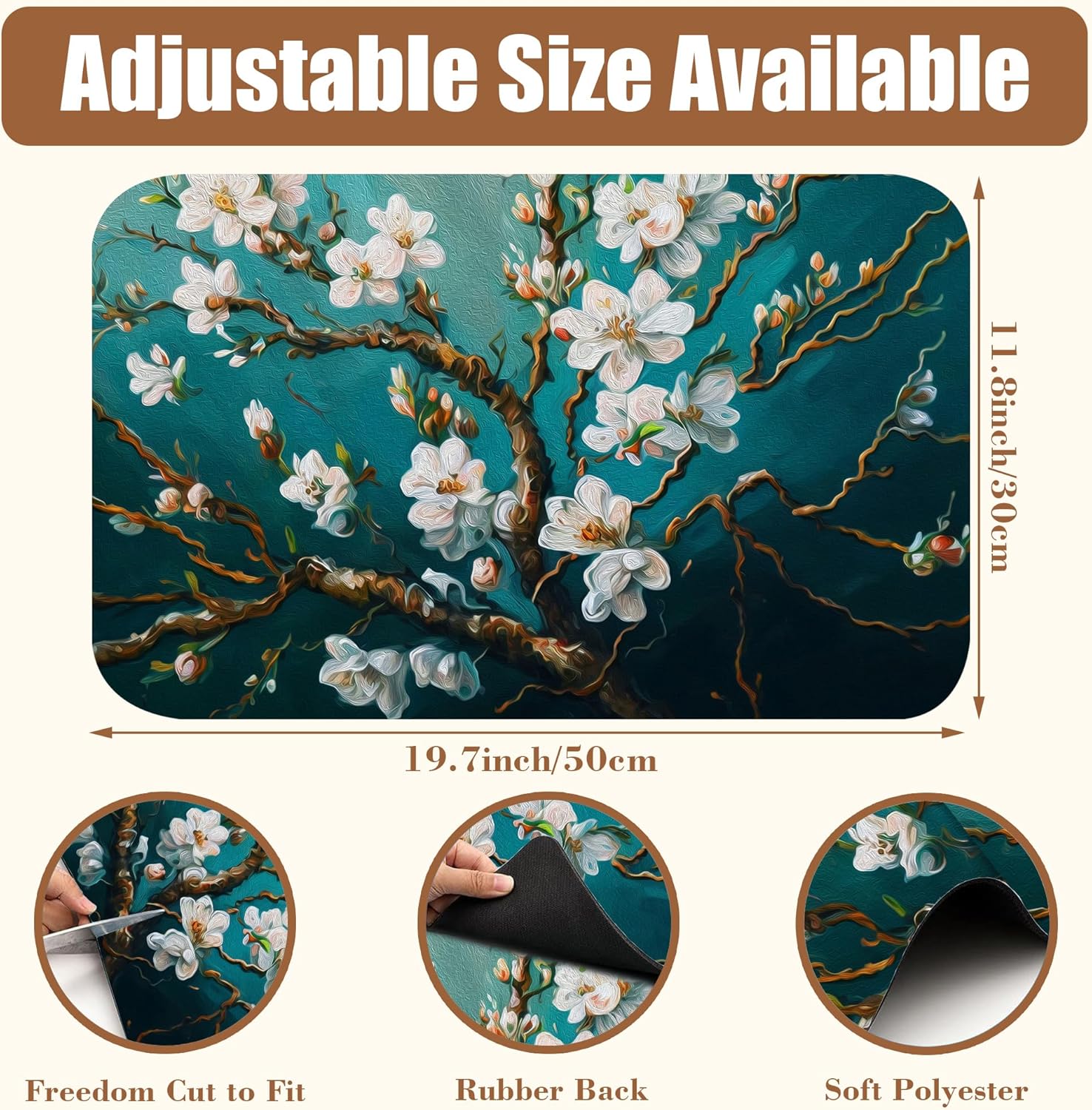 Blossoming Almond Tree Dish Drying Mat for Kitchen Counter Hide Stain Absorbent Drying Rack Pad Rubber Backed Coffee Mat Espresso Machine Coffee Bar Accessories 11.8 x 19.7 Inch - cafe - crumble.com