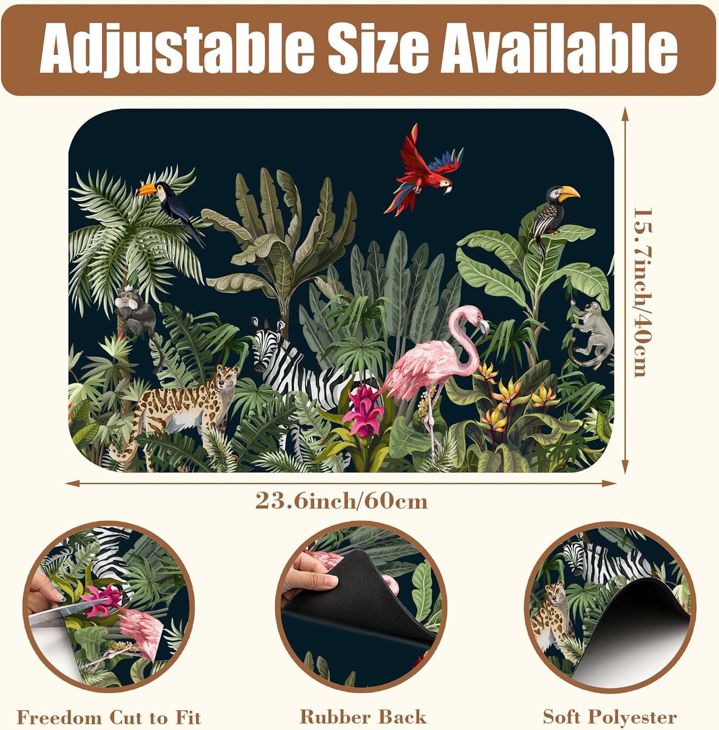 Jungle Animals Coffee Mat Tropical Dish Drying Mat for Kitchen Counter Absorbent Hide Stain Rubber Backed Coffee Bar Accessories Fit Under Espresso Machine Cafe Table, 15.7 x 23.6 Inch - cafe - crumble.com