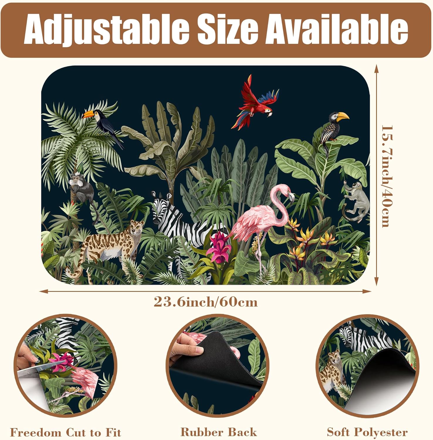 Jungle Animals Coffee Mat Tropical Dish Drying Mat for Kitchen Counter Absorbent Hide Stain Rubber Backed Coffee Bar Accessories Fit Under Espresso Machine Cafe Table, 15.7 x 23.6 Inch - cafe - crumble.com