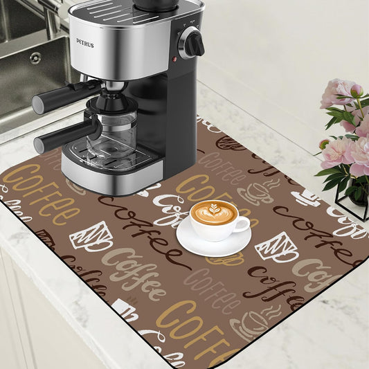 Doodle Coffee Dish Drying Mat Coffee Bar Mat for Countertop Rubber Backed Absorbent Hide Stain Dish Drainer Rack Pad Espresso Machine Table Accessories Dining Room Decoration 15.7 x 23.6 Inch - cafe - crumble.com