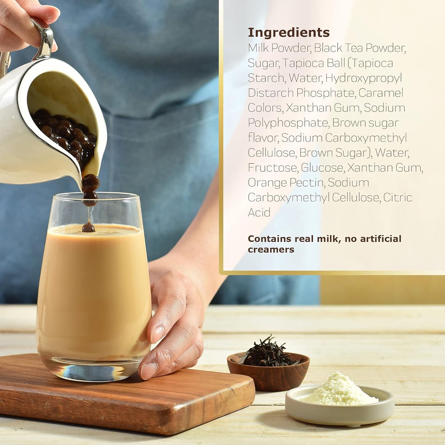 OKTEA Bubble Pearl Milk Tea Kit - Assam & Ceylon Tea Blend, New Zealand Milk, Preservative-Free Tapioca, Serve Hot or Iced - Single Box of 5 Servings