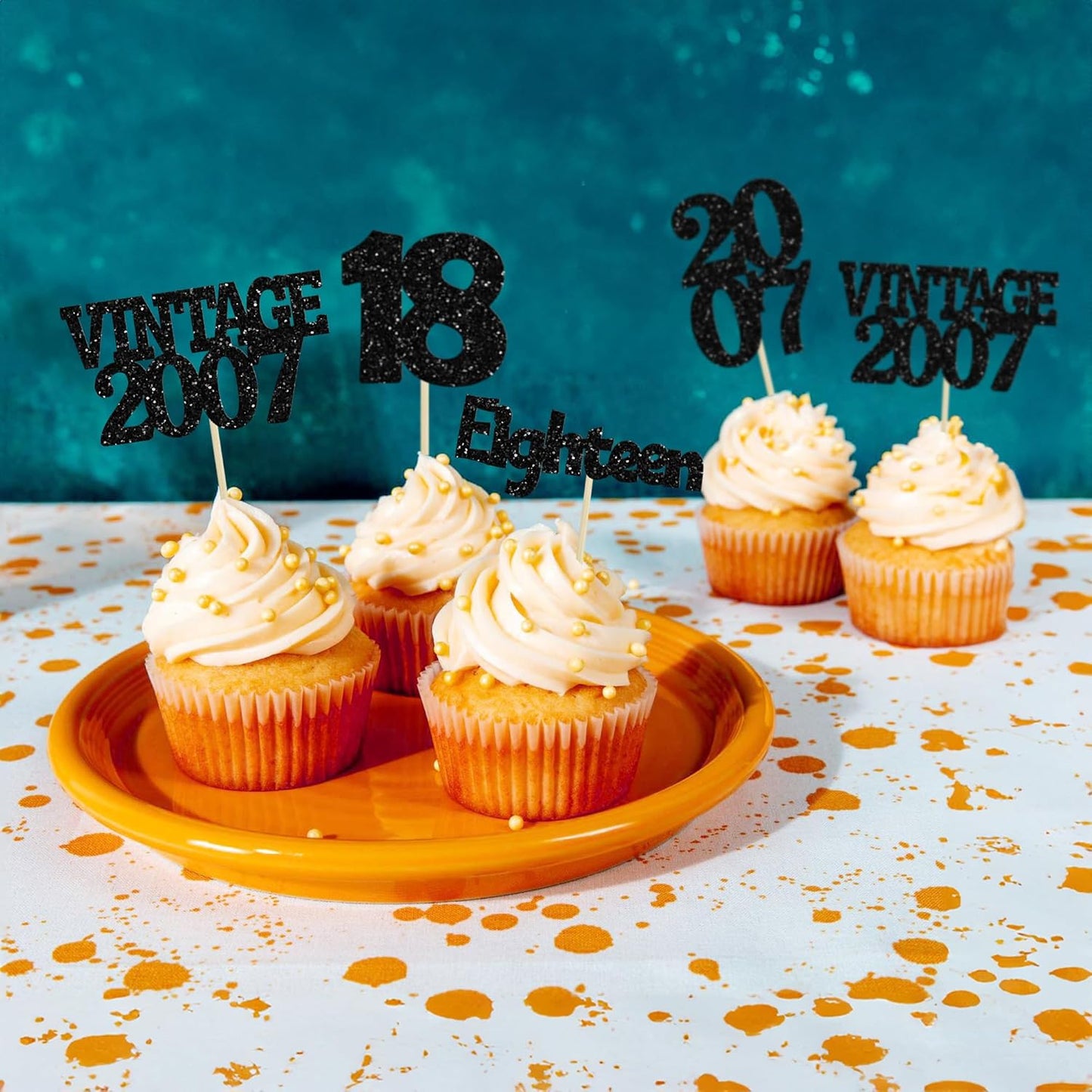 Gyufise 24Pcs 18th Birthday Cupcake Toppers Glitter Eighteen Vintage 2007 Adultish 18 Cupcake Picks Hello 18 Years Birthday Cake Decorations for Happy 18th Birthday Anniversary Party Supplies Black
