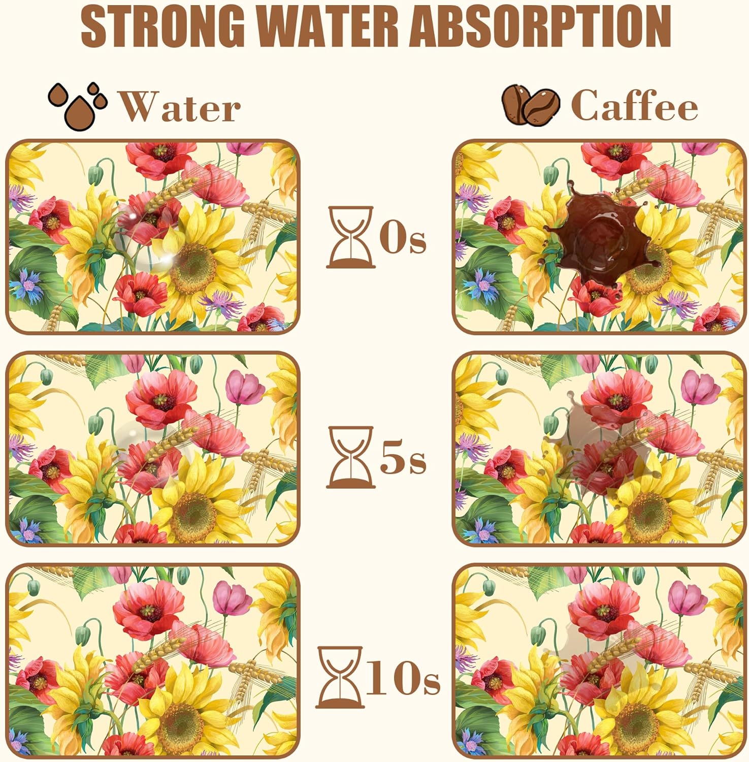Yellow Sunflower Cornflower Coffee Mat Absorbent Dish Drying Mat for Kitchen Counter Hide Stain Rubber Backed Coffee Bar Accessories Fit Under Espresso Machine 15.7 x 23.6 Inch - cafe - crumble.com