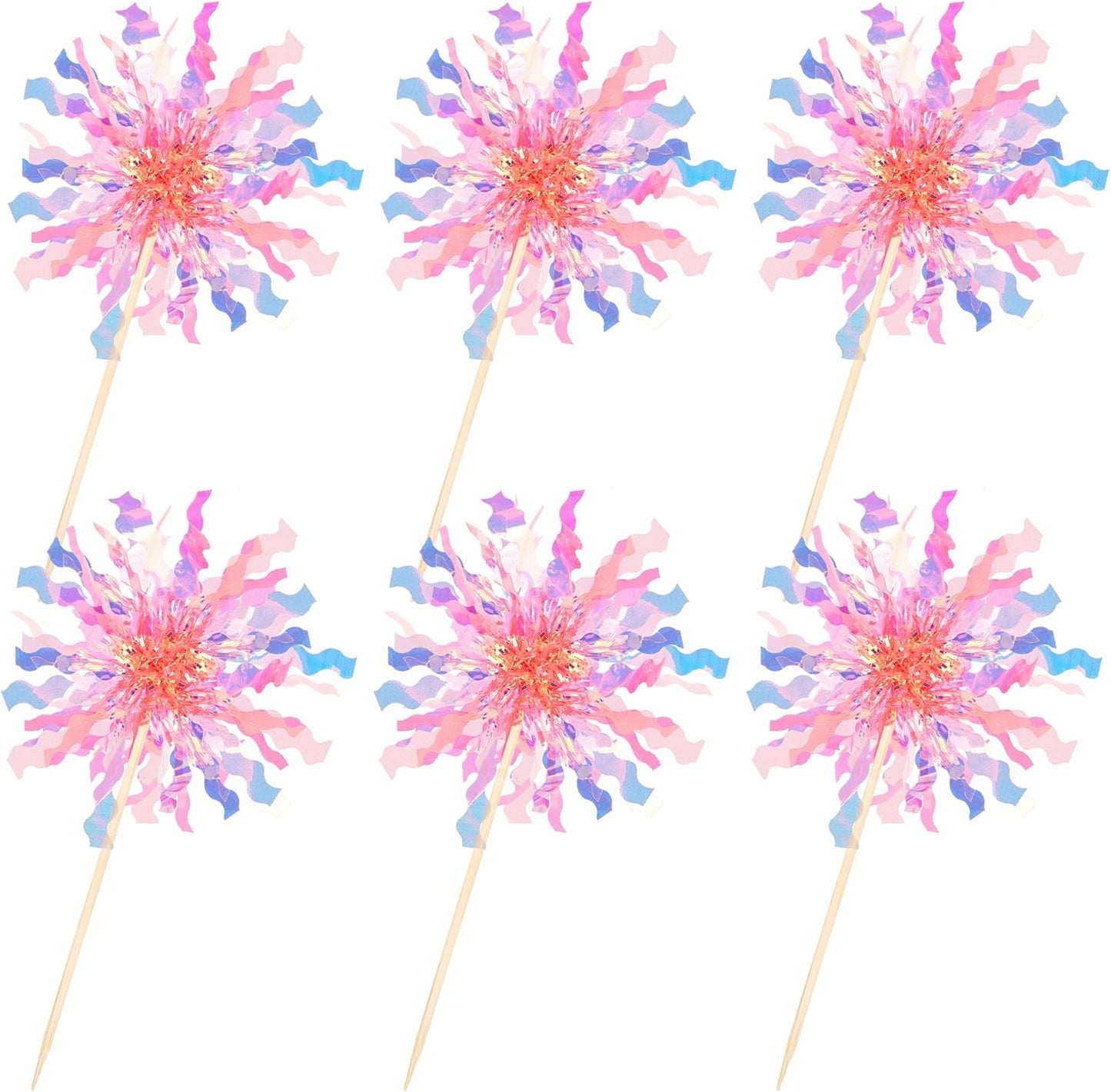 30 PCS Foil Firework Cupcake Toppers Sparkle Tinsel Cupcake Picks Happy Birthday Cake Toppers Drink Stirrers Cocktail Food Fruit Toothpicks for Baby Shower Wedding Party Decorations Supplies Orange