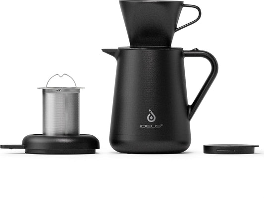 Ideus Insulated Pour Over Coffee Maker Set 20oz, Stainless Steel Coffee Pot Pour Over Set Camp Coffee Carafe BPA - Free with Dripper and Tea Infuser for Home, Office & Camping (Black) - cafe - crumble.com