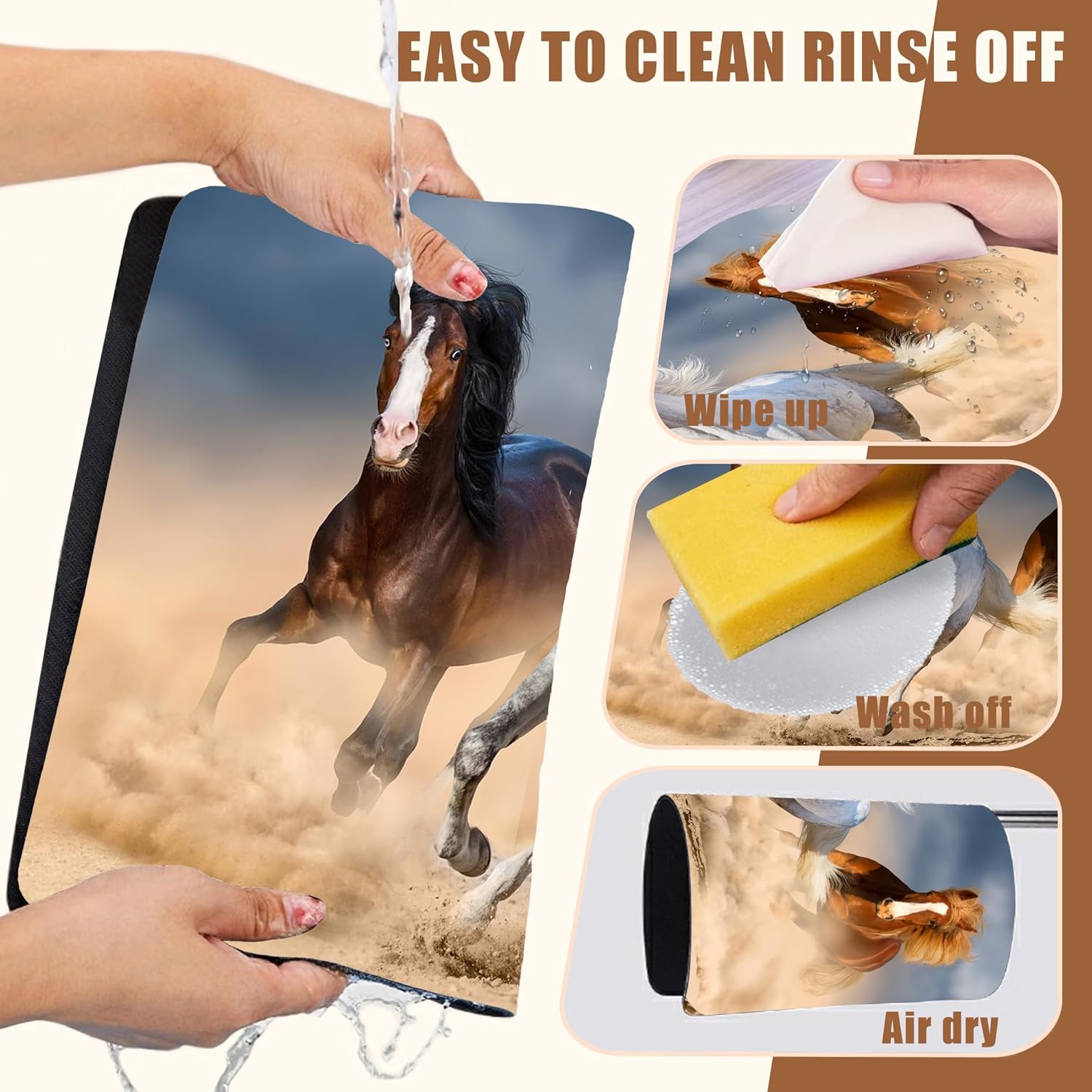 Horses Run in Desert Coffee Mat Absorbent Dish Drying Mat for Kitchen Counter Hide Stain Rubber Backed Coffee Bar Accessories Fit Under Espresso Machine Cafe Table, 15.7 x 23.6 Inch - cafe - crumble.com