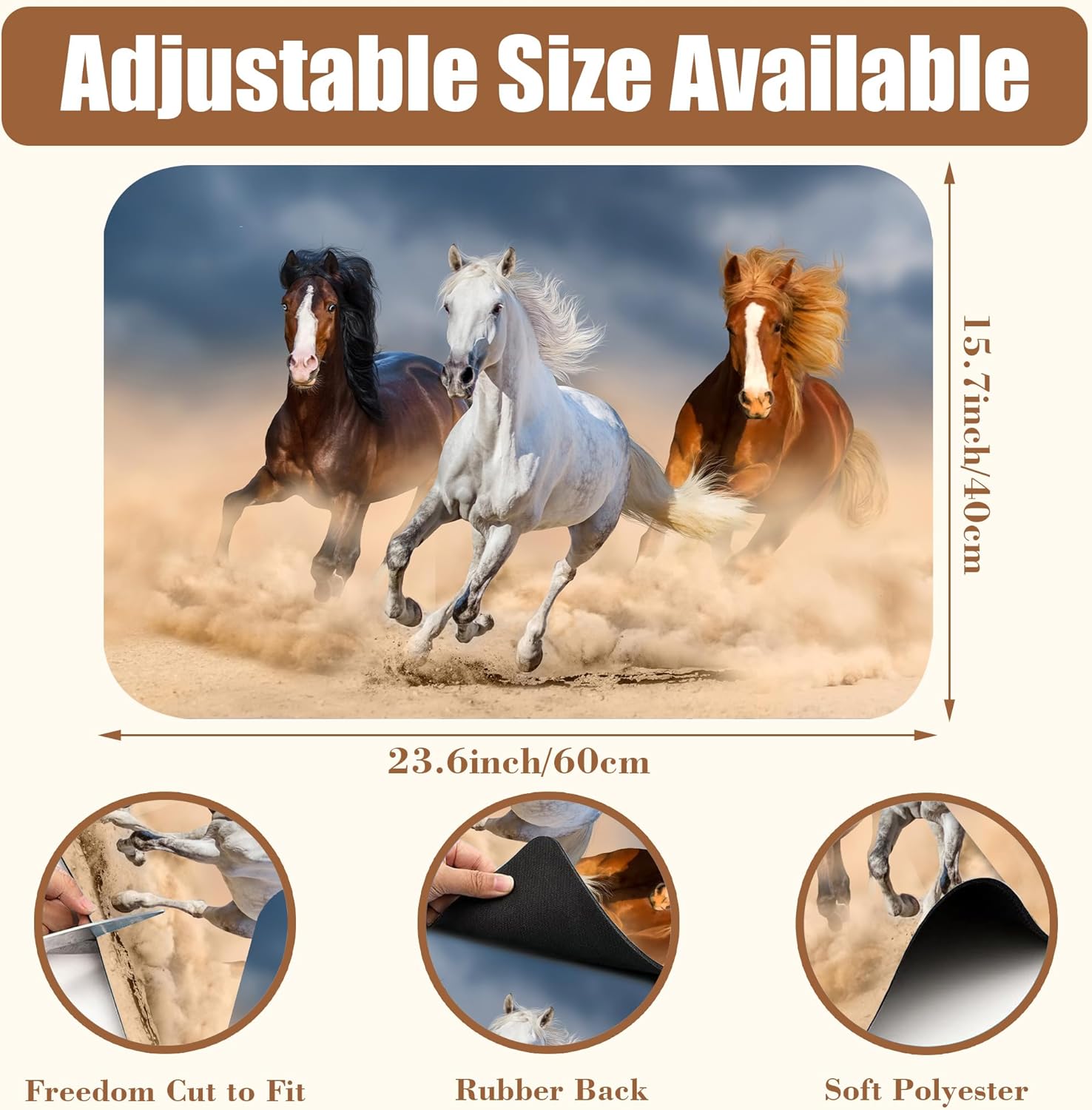 Horses Run in Desert Coffee Mat Absorbent Dish Drying Mat for Kitchen Counter Hide Stain Rubber Backed Coffee Bar Accessories Fit Under Espresso Machine Cafe Table, 15.7 x 23.6 Inch - cafe - crumble.com