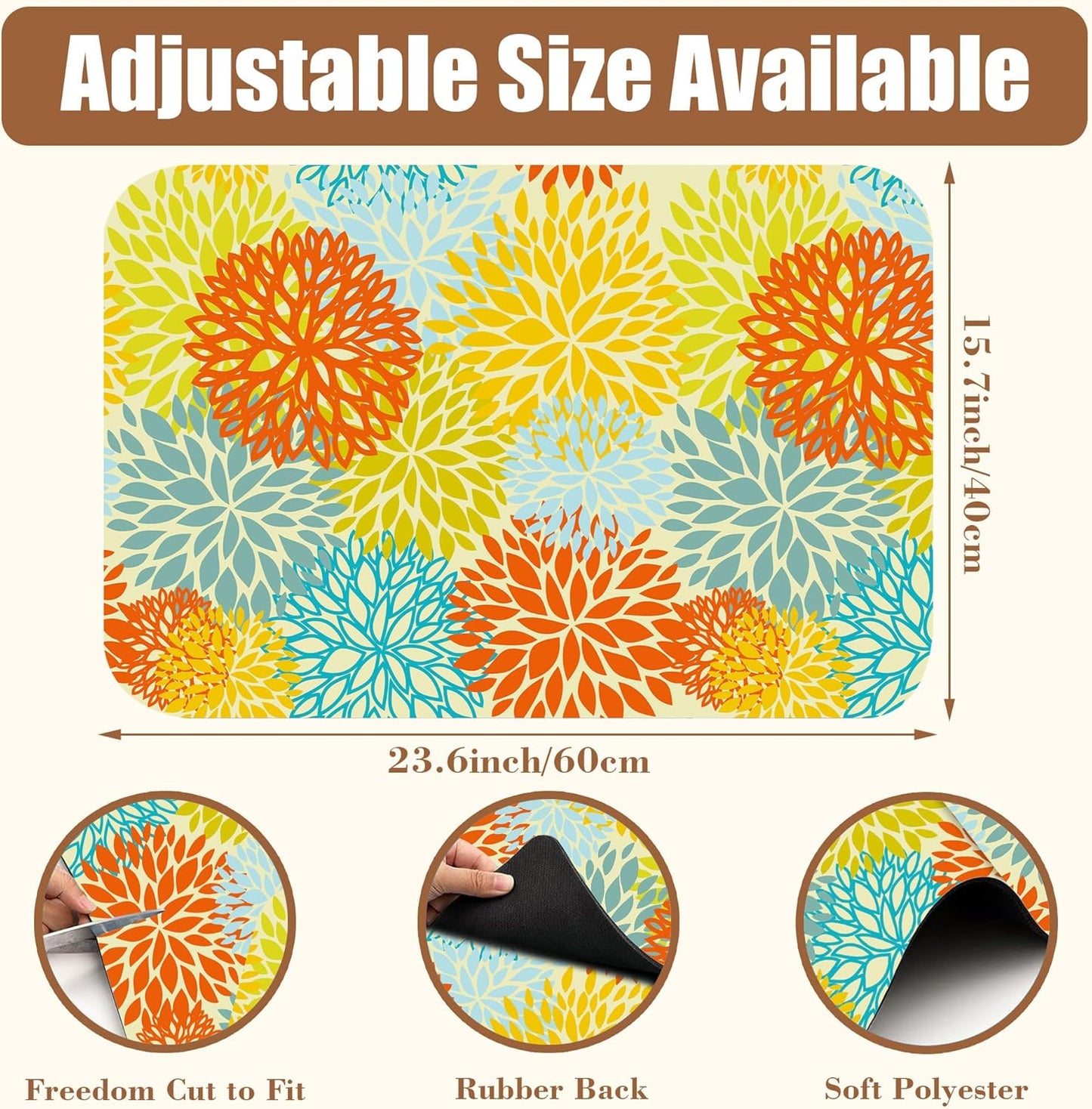 Orange and Blue Chrysanthemum Flower Coffee Mat Absorbent Dish Drying Mat Hide Stain Rubber Backed Coffee Bar Accessories Fit Under Espresso Machine Cafe Table 15.7 x 23.6 Inch - cafe - crumble.com