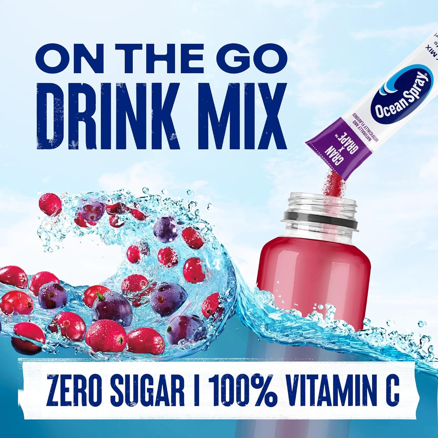 Ocean Spray® Cran-Grape™ Zero Sugar Powder Drink Mix Packets with Real Cranberry Juice Powder, 100% Vitamin C, No Synthetic Dyes, Juicy Mixes (40ct)