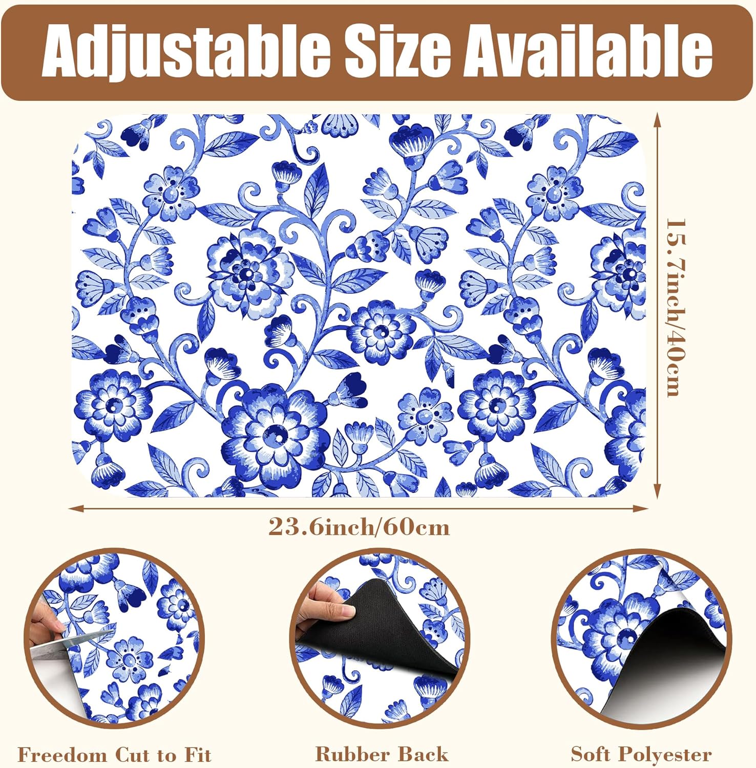 Dish Drying Mat Watercolor Blue Flowers Coffee Bar Mat for Countertop - Absorbent, Rubber Backed, Hide Stain Dish Drainer Rack - Coffee Maker Pot Dining Room Decor 15.7 x 23.6 Inch - cafe - crumble.com