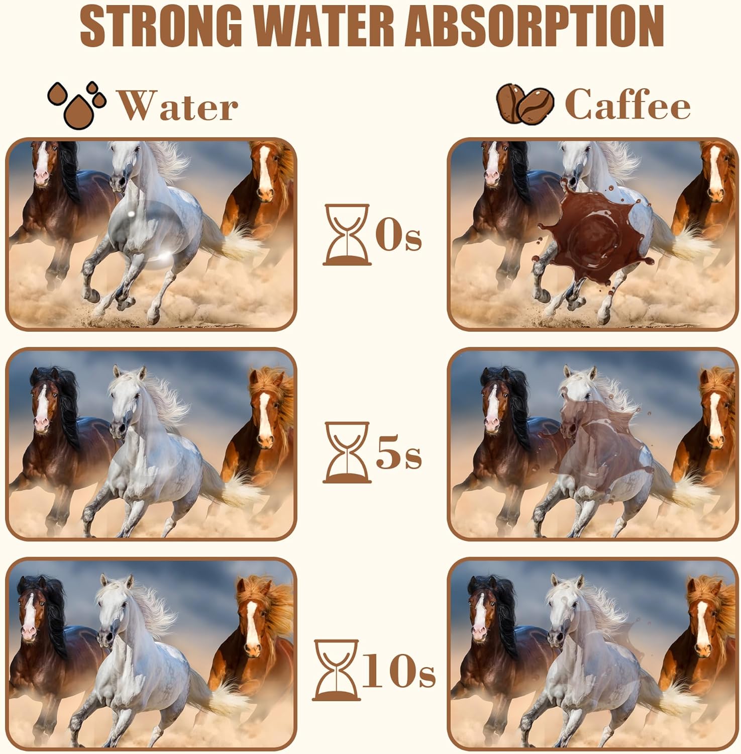 Horses Run in Desert Coffee Mat Absorbent Dish Drying Mat for Kitchen Counter Hide Stain Rubber Backed Coffee Bar Accessories Fit Under Espresso Machine Cafe Table, 15.7 x 23.6 Inch - cafe - crumble.com