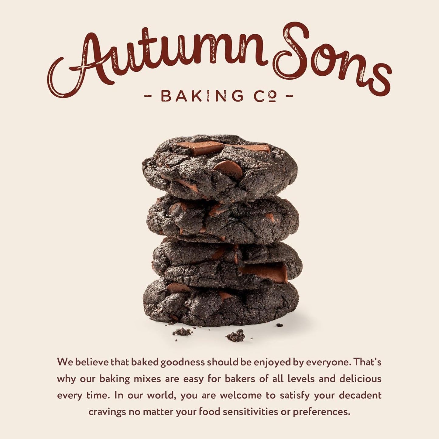 Autumn Sons Baking Co. Gluten Free Double Chocolate Chunk Cookie Mix. Vegan Plant Based Baking Mix. Free From 11 Common Allergens. Dairy Free, Nut Free, Soy Free, Non GMO 9.3 oz (Pack of 3)