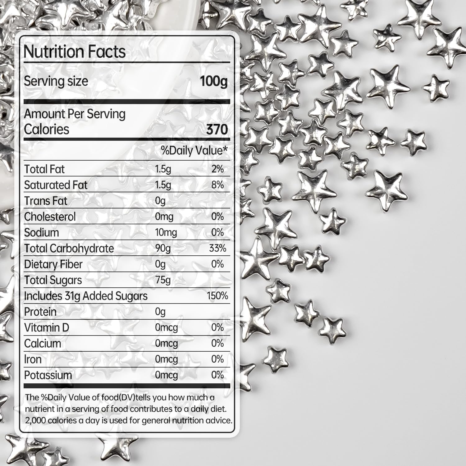 Silver Sprinkles for Cake Decorating, Star Candy Sugar, Mix Size, 150g/5.29oz, Food Grade, Cake Decoration, Cupcake Topper, Holiday, Party, Wedding Party, Birthday, Easter, Christmas Supplies - cafe - crumble.com