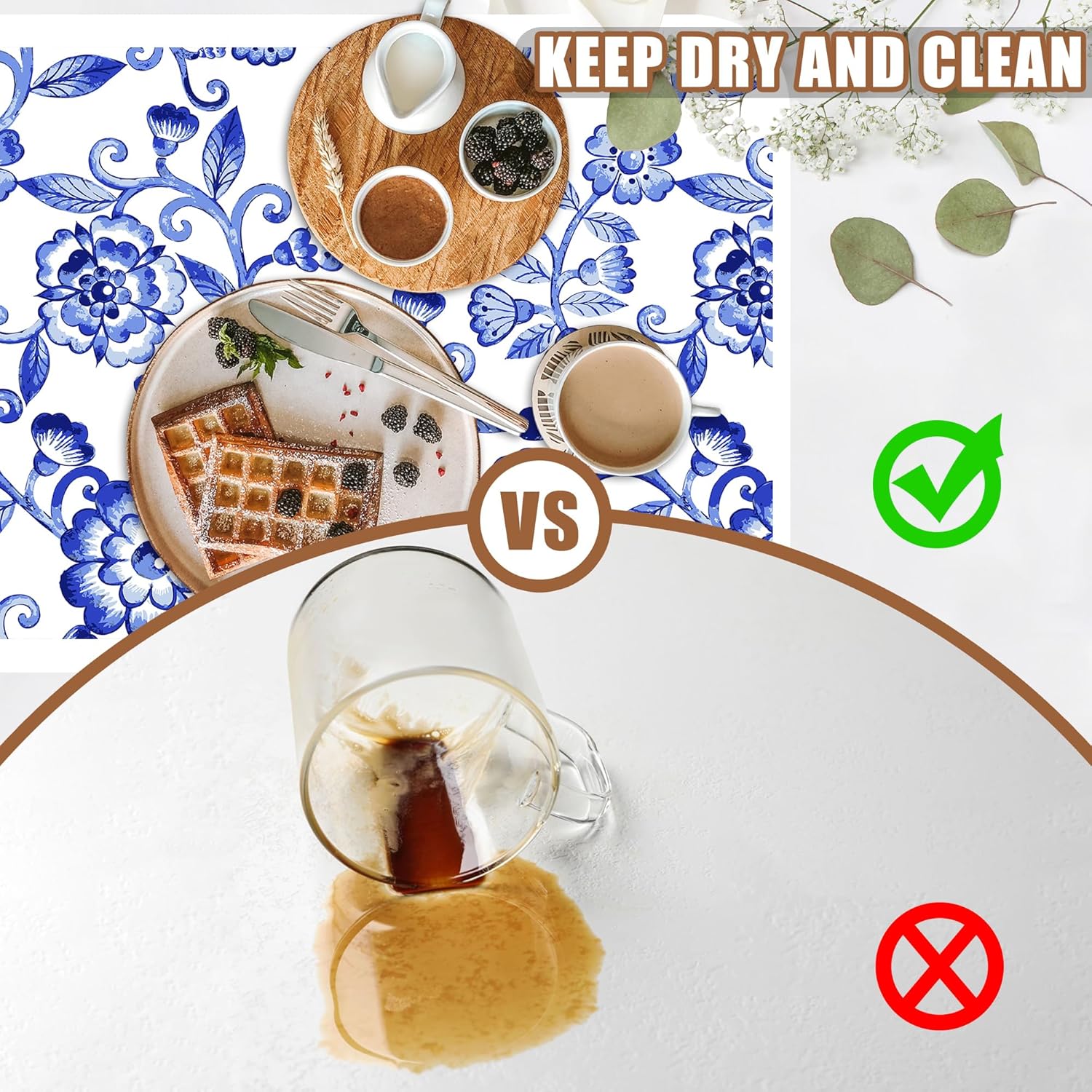 Dish Drying Mat Watercolor Blue Flowers Coffee Bar Mat for Countertop - Absorbent, Rubber Backed, Hide Stain Dish Drainer Rack - Coffee Maker Pot Dining Room Decor 15.7 x 23.6 Inch - cafe - crumble.com